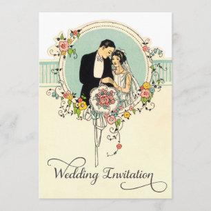 Chic Art Deco 1920's Bride & Groom Wedding Kaart