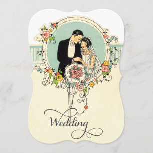 Chic Art Deco 1920's Bride & Groom Wedding Kaart