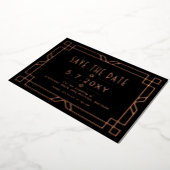 Chic Art Deco Bewaar de Datum Zwarte Roos Gouden K Folie Uitnodiging (Gedraaid)