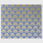 Chic Art Deco Fan Pattern Azure & Faux Gold Foil Cadeaupapier (Vlak)