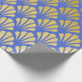 Chic Art Deco Fan Pattern Azure & Faux Gold Foil Cadeaupapier (Hoek)