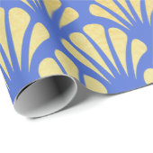 Chic Art Deco Fan Pattern Azure & Faux Gold Foil Cadeaupapier (Rol Hoek)