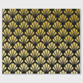 Chic Art Deco Fan Pattern Black & Faux Gold Foil Cadeaupapier (Vlak)