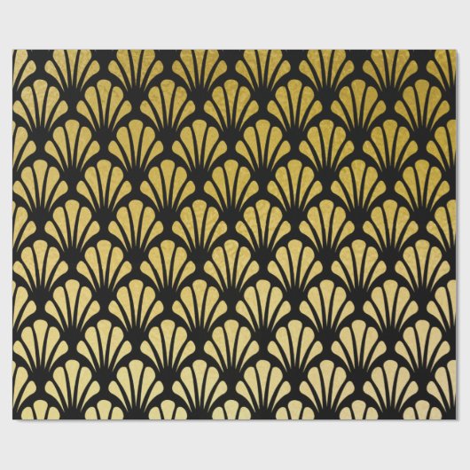 Chic Art Deco Fan Pattern Black & Faux Gold Foil Cadeaupapier (Vlak)