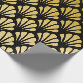 Chic Art Deco Fan Pattern Black & Faux Gold Foil Cadeaupapier (Hoek)