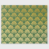 Chic Art Deco Fan Pattern Emerald & Faux Gold Foil Cadeaupapier (Vlak)