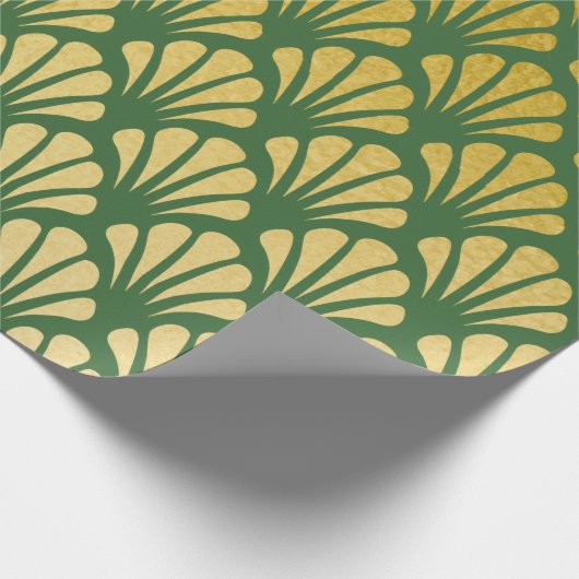 Chic Art Deco Fan Pattern Emerald & Faux Gold Foil Cadeaupapier (Hoek)