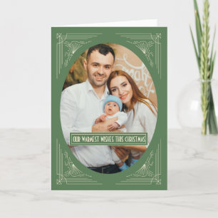 Chic Art Deco Groen Lijst Custom Photo Christmas H Feestdagen Kaart