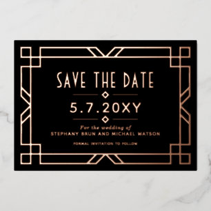 Chic Art Deco Save the Date Black Roos Gold Kaart