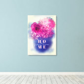 Chic Artistic Pink Flowers Vase Sweet Home Canvas Afdruk (Insitu (Houten vloer))