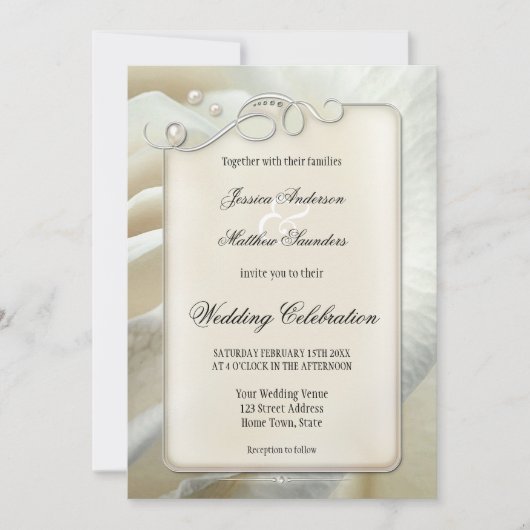 Chic Artistic Silver Ivory Roos Weddenschap Kaart (Voorkant)