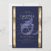Chic Artsy Navy Gold Brushstroke Lijst Wedding Kaart (Voorkant)