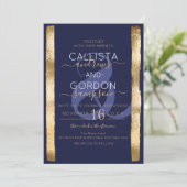 Chic Artsy Navy Gold Brushstroke Lijst Wedding Kaart (Staand voorkant)