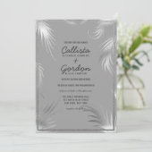 Chic Artsy Zilver Grijs Blad Glitter Border Weddin Kaart (Staand voorkant)