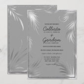 Chic Artsy Zilver Grijs Blad Glitter Border Weddin Kaart (Voorkant / Achterkant)