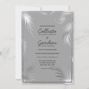 Chic Artsy Zilver Grijs Blad Glitter Border Weddin Kaart
