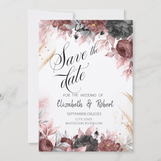 Chic Autumn de bloemen van de Waterverf sparen de  Save The Date (Voorkant)
