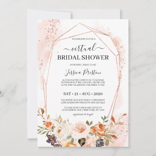 Chic Autumn Floral Geometric Virtual Vrijgezellenf Kaart (Voorkant)