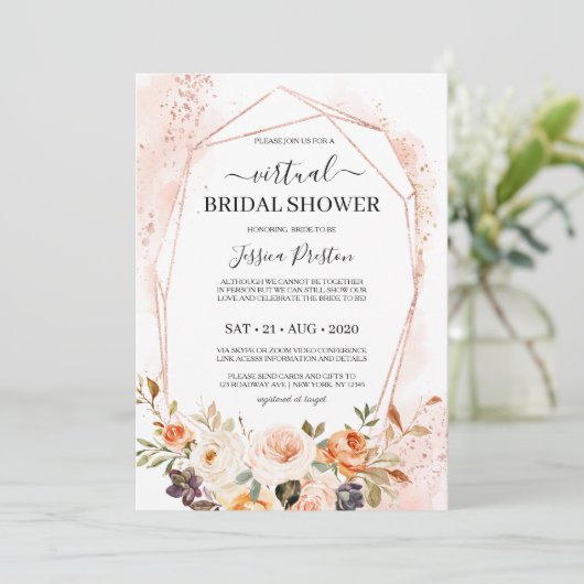 Chic Autumn Floral Geometric Virtual Vrijgezellenf Kaart (Staand voorkant)