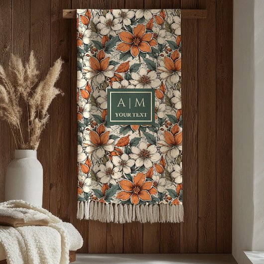 Chic Autumn Flowers Pastel Green Rust Colors  Fleece Deken