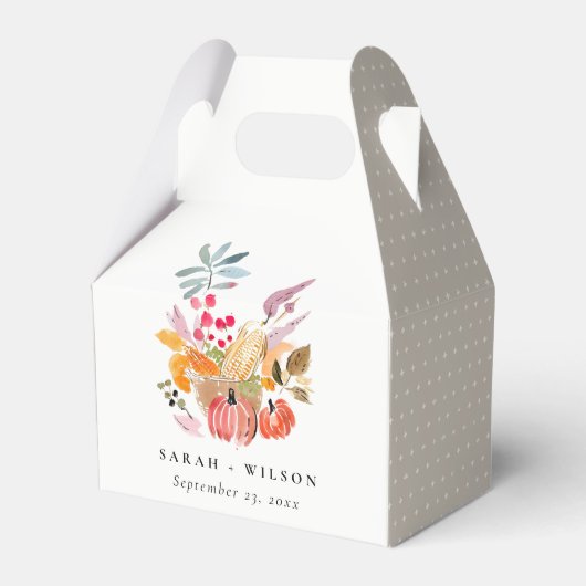 Chic Autumn Harvest Pumpkin Watercolor Wedding Bedankdoosjes (Voorkant Zijde)