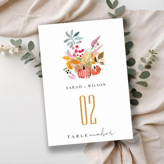 Chic Autumn Harvest Pumpkin Watercolor Wedding Kaart