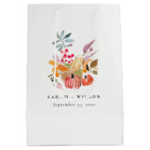 Chic Autumn Harvest Pumpkin Watercolor Wedding Medium Cadeauzakje (Achterkant)