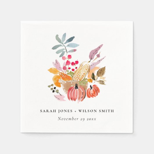 Chic Autumn Harvest Pumpkin Watercolor Wedding Servet (Voorkant)