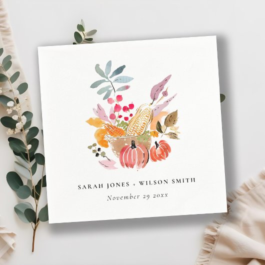 Chic Autumn Harvest Pumpkin Watercolor Wedding Servet