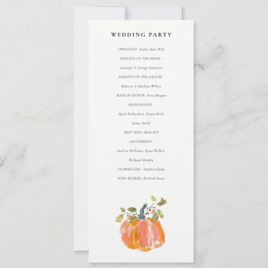 Chic Autumn Harvest Pumpkin Wedding Program Kaart (Achterkant)
