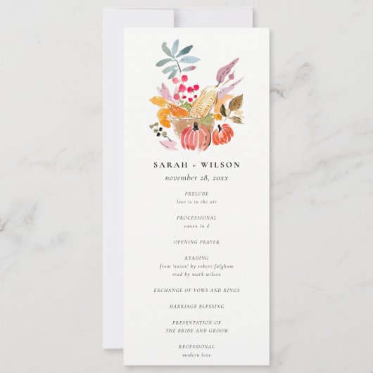 Chic Autumn Harvest Pumpkin Wedding Program Kaart (Voorkant)