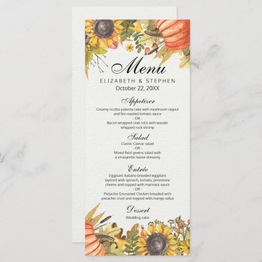 Chic Autumn Herfst Maple Leaves Pumpkin Weduwmenu Menu (Voorkant / Achterkant)