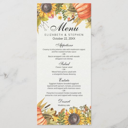 Chic Autumn Herfst Maple Leaves Pumpkin Weduwmenu Menu (Voorkant)