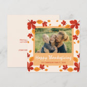Chic Autumn Leaves Lijst Thanksgiving Foto Feestdagenkaart (Voorkant / Achterkant)
