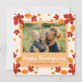 Chic Autumn Leaves Lijst Thanksgiving Foto Feestdagenkaart