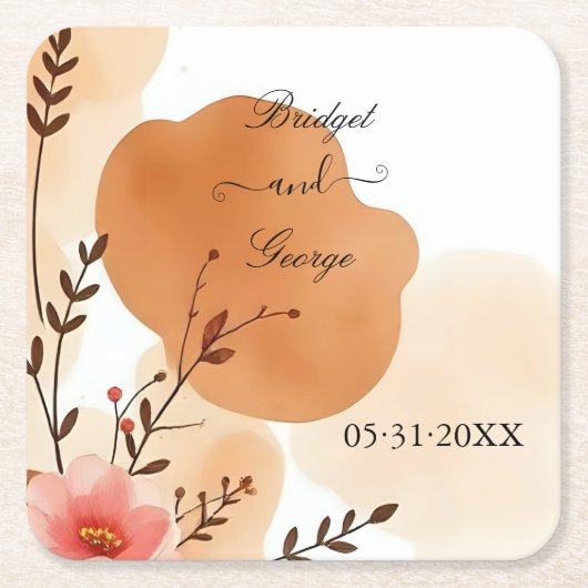 Chic Autumn Peach Waterverf Kartonnen Onderzetters (Voorkant)