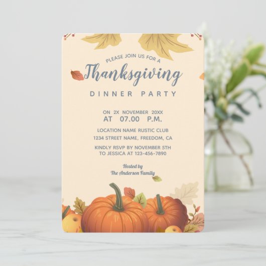 Chic Autumn Pumpkin Fall Leaves Dinner Trendy Kaart (Staand voorkant)