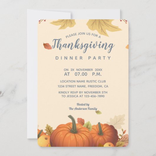 Chic Autumn Pumpkin Fall Leaves Dinner Trendy Kaart (Voorkant)