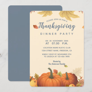 Chic Autumn Pumpkin Fall Leaves Dinner Trendy Kaart