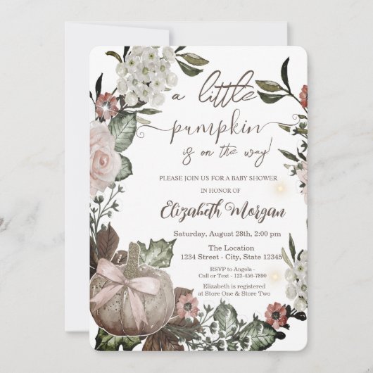 Chic Autumn Pumpkin Flowers Baby shower Kaart (Voorkant)