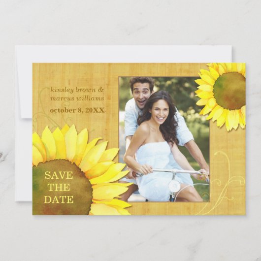 Chic Autumn Sunflower Weddenfoto Save the Date (Voorkant)