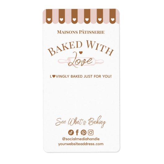 Chic Awing Baked With Love Rolling Pin Bakery Seal Etiket (Voorkant)