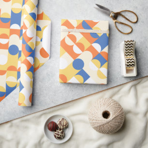 Chic Azure Blue Sunny Yellow Circles Art Pattern Cadeaupapier