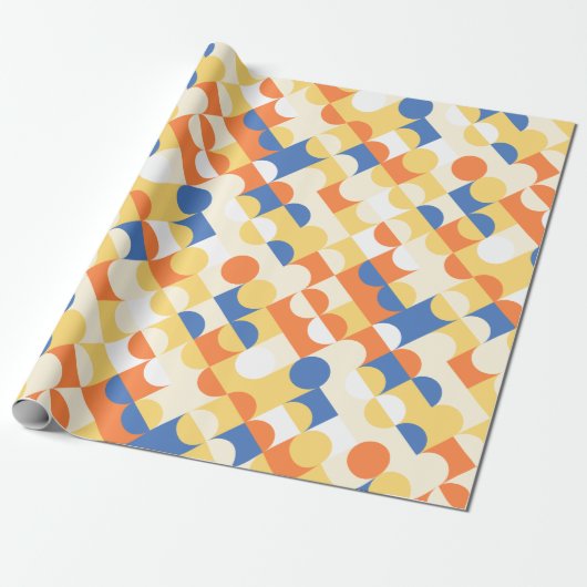 Chic Azure Blue Sunny Yellow Circles Art Pattern Cadeaupapier (Uitgerold)