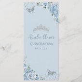 Chic Baby Blauw Bloemen Vlinders Quinceañera Menu (Achterkant)