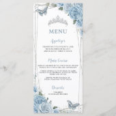 Chic Baby Blauw Bloemen Vlinders Quinceañera Menu (Voorkant)