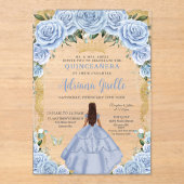 Chic Baby Blauwe Bloemen Bruin Prinses Quinceañera Acryl Uitnodigingen (Voorkant)