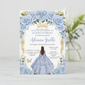Chic Baby Blauwe Bloemen Bruin Prinses Quinceañera Kaart (Staand voorkant)