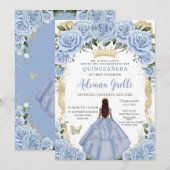 Chic Baby Blauwe Bloemen Bruin Prinses Quinceañera Kaart (Voorkant / Achterkant)