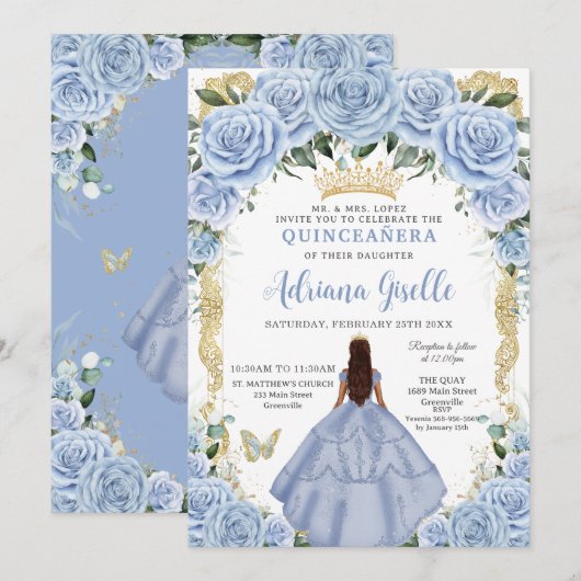 Chic Baby Blauwe Bloemen Bruin Prinses Quinceañera Kaart (Voorkant / Achterkant)